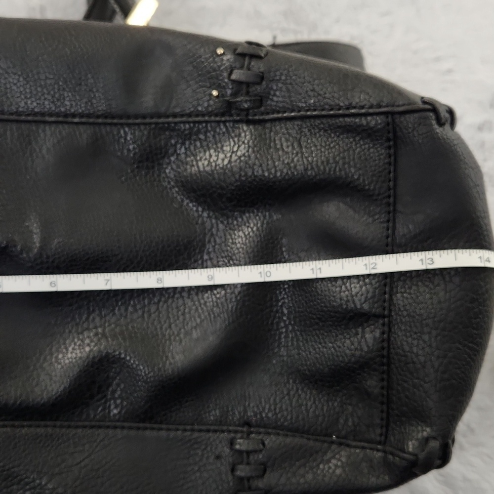 Black Faux Leather Whipstitch Tote Bag Oversized Shoulder Handbag Tassel - Picture 10 of 12